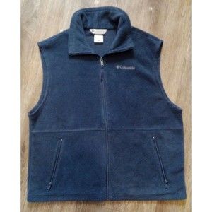 Columbia Fleece Vest Men's Large Blue Full Zip Coat Sleeveless Zipper Pockets